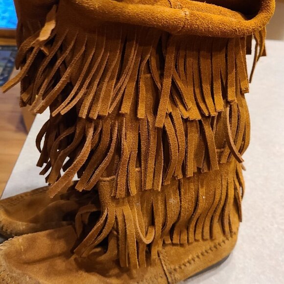 Minnetonka 1632 Boots Brown 3 Layer Suede Fringe Womens size 8 - Picture 6 of 11